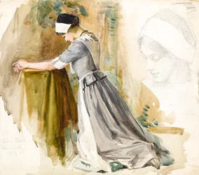 Kvinna vid bön, ca 1917 (wc på papper)