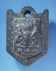 Ullvikt (14 pund) gjuten med Stuart-armarna och stämplad C.B, 1600-talet (bly)