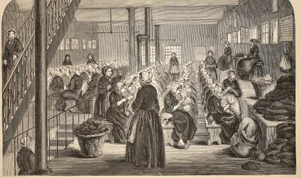 Arbetsrum, på det tysta systemet, på House of Correction, Tothill Fields, illustration från The Criminal Prisons of London och scener från Prison Life av Henry Mayhew och John Binny, pub. 1862 (eng