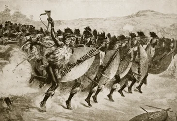 Zulus avancerar till attack vid Kambula Hill, 29 mars 1879