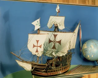 Riggad modell i skala 1:20 av Santa Maria (trä) (se även 260972)