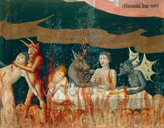 Demoner och fördömda i helvetet, detalj från Coronation of Virgin Altarpiece