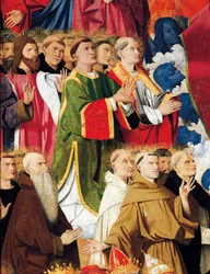 Religiösa ordnar och prästerskap, detalj från kröning av jungfrualtartavlan av Enguerrand Quarton (cirka 1410-1466), tempera på panel