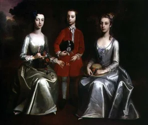 Familjeporträtt med tre barn, ca 1720 (olja på duk)