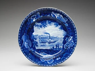 Tallrik, c. 1825-1846 (blyglaserat lergods med transfertryck)