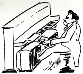 Autokarikatyr av den lyriske sångaren Enrico Caruso i pianolan