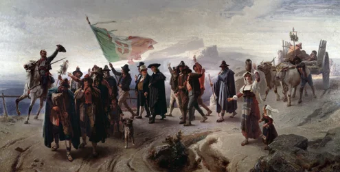 Risorgimento: "" Annexering av Abruzzo-regionen till enade Italien 1861"" (Annexation av Abruzzo-regionen till enade Italien 1861) Målning av Enrico Gamba (1831-1883) Dim 104x207 cm Genes, Galleria d