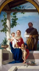 Heliga familjen, av Enrico Pollatrini (1817-1876), helgedomen för Madonna della Stella, Montefalco, Umbrien, Italien
