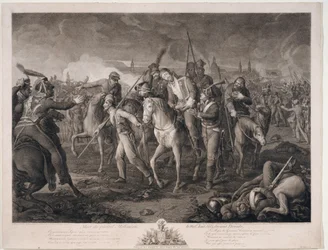 Mort du General Alexis Melissin (1759-1813) a Dresde, sv 1813 - General Aleksey Melissinos död den 26 augusti 1813 - Krueger, Ephraim Gottlieb (1756-1834) - 1813 - Etsning - 68,4x88,8 - Privat samling