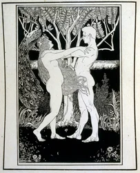 Adam och Eva (oskuld), från boken Juda illustrerad av Ephraim Moses Lilien (1874-1925). Lilian anses vara fadern till den sionistiska ikonografin, skapad i Jugendstil (tysk art nouveau) stil. Han illustrerade 