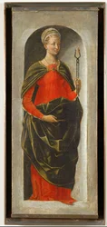 Saint Apollonia, högra pelaren på altaret Saint Vincent Ferrier målad för Bologna av Francesco Cossa, färdigställd av Ercole di Roberti ...