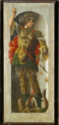 Sankt Mikael, pelare från ett altare för Sankt Vincent Ferrier, målad för Bologna av FrancescoCossa ...
