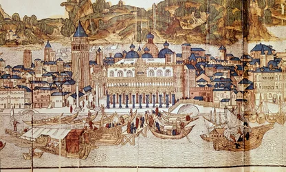 Utsikt över Venedig (Dogepalatset, Markusplatsen) (xylografi