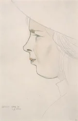 Porträtt av konstnärens syster Gladys Laughton, 8 augusti 1909 (penna och färgad tvätt)