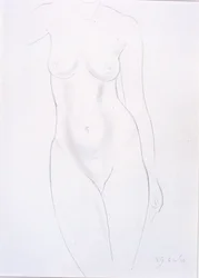 Torso (penna på papper klistrad på kort)