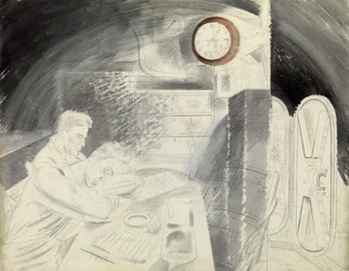 Hytten (eller torget) för de högre officerarna på en ubåt (ubåt). Pennserie av Eric Ravilious (1903-1942), ombord på en ubåt under andra världskriget (1939-1945)