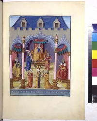 Hela sidan: Kejsar Karl V på tronen, ca 1515 (temperamålning)