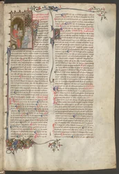 Helsida: text och historiserad initial: författaren och hans elever