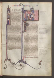 Hel sida: text och historiserande initialer, ca 1300 (temperamålning)