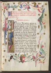 Helsida: text, initial och vinrankor med Friedrich III:s vapen under