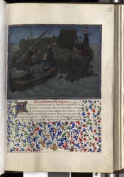 Helsida: text med målad initial, inramad miniatyr och bård (miniatyr)