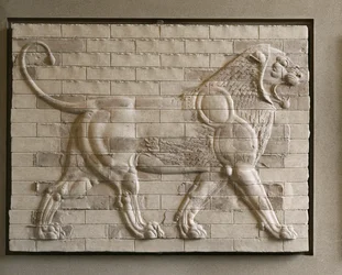 Lejon, färgat glaserat kakel, från östra innergården, palats i Susa, Iran. 6-4 f.Kr., akemenidisk period, regeringstid: ...