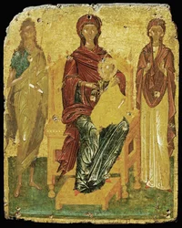 Madonna och Jesusbarnet mellan Johannes Döparen och ...