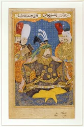 Mustafa II i rustning, sida ur ett album med porträtt av osmanska sultaner ...