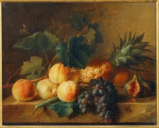Stilleben med persikor och ananas ...