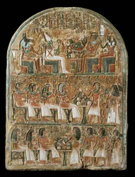Stele med Arinefers familj, från hans gravkapell i Deir el-Medina ...