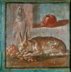Stilleben med hare och vindruvor
