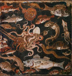 Undervattensfauna. Mosaik från Pompeji, Italien