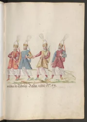 En pasha och sultans hov: fyra turkiska bågskyttar från sultanens livvakt