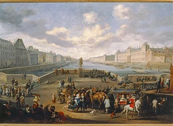 Vy över Paris med Louvren, tagen från Pont Henri IV ...