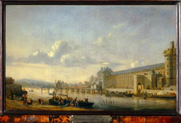 Utsikt över Seine med södra fasaden på Grande Galerie du Louvre