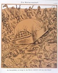 Satir på temat Global Economy, Simplicissimus, ca. 1930 (litografi)
