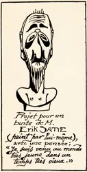 Bystprojekt av kompositören Erik Satie (1866-1925) av honom själv: Jag kom till världen mycket ung på en mycket gammal tid” (Bystprojekt av kompositören Erik Satie ensam.) Privat samling
