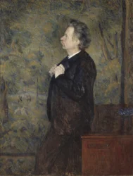 Edvard Grieg, norsk kompositör och pianist - Porträtt av Edvard Grieg (1843-1907), av Werenskiold, Erik Theodor (1855-1938). Olja på duk
