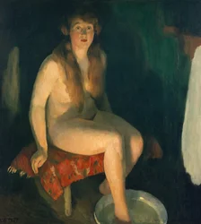 Fotbad framför brasan