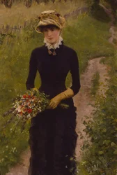 Promenerande ung kvinna
