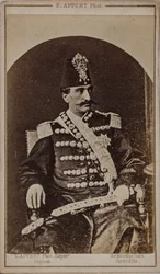 Porträtt av Nasser al-Din Shah Qajar 1831–1896, kejsare av Persien, s. 1870.