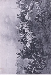 Fångst av det franska batteriet av 52:a Oxfordshire Light Infantry Regiment vid Waterloo 18 juni 1815, illustration från brittiska strider på land och till sjöss, 1915