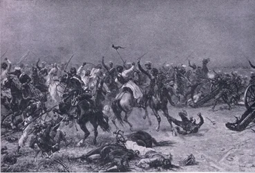 Anklagelsen av Kings Own Light Dragons vid Mudki, illustration från British Battles on Land and Sea, 1915