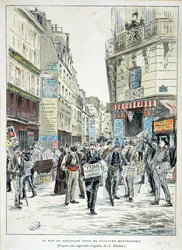 Utsikt över Rue de Croissant i det 11:e arrondissementet i Paris, 1893