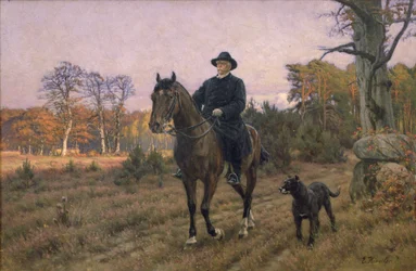 Bismarck till häst med hund (oljetryck)