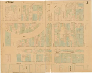 Kartor över staden Philadelphia, volym 1, plåt 2, 1860 (handfärgad gravyr)