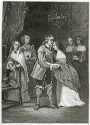 Cromwell och hans döttrar, 1800-talet (bw gravyr)