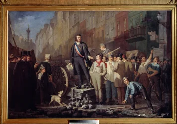 Alphonse Baudin (1811-1851) på barrikaden av faubourg Saint Antoine den 3 december 1851 Under upproret som provocerades av Louis Bonapartes statskupp (blivande Napoleon III) den 2/12/1851 dog deputerade Alphonse Baudin den barrikaderna i Pa
