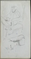 Skissbok, sidan 24: Sittande mansfigur.