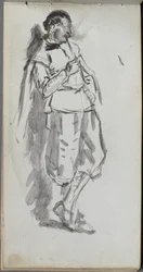 Skissbok, sid 46: Stående mansfigur.